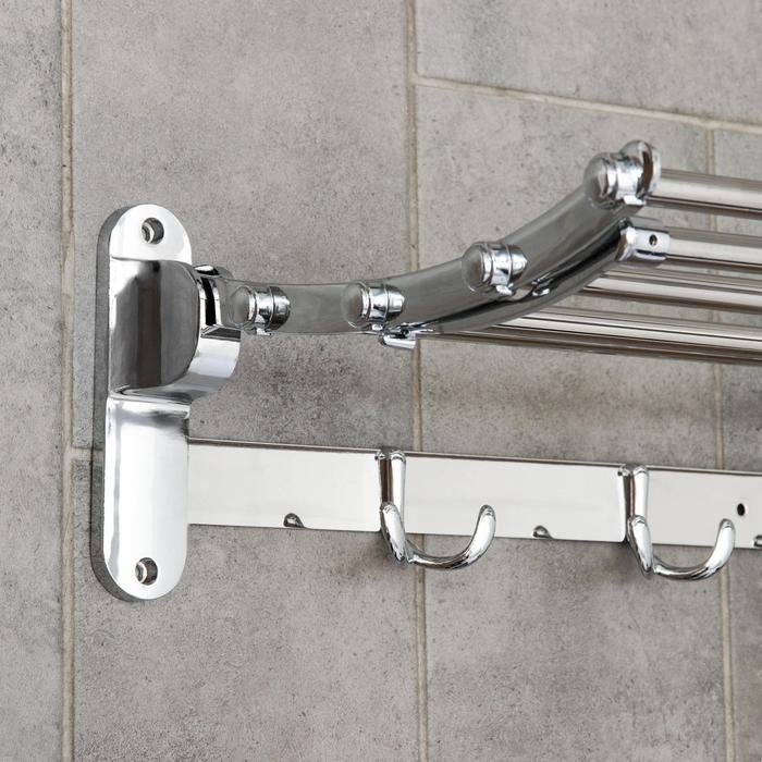 Полка откидная с держателем полотенец, 4 двойных крючка, 59,5×26×14 см, цвет хром Полка откидная с держателем полотенец, 4 двойных крючка, 59,5×26×14 см, цвет хром