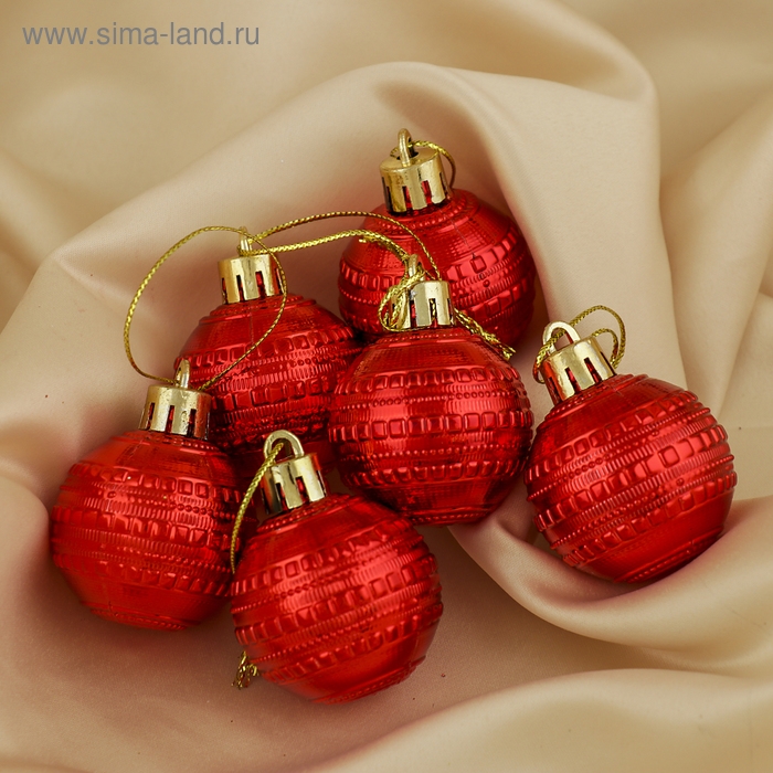 Набор шаров пластик d-4 см, 6 шт Набор шаров пластик d-4 см, 6 шт "Бусинка" красный