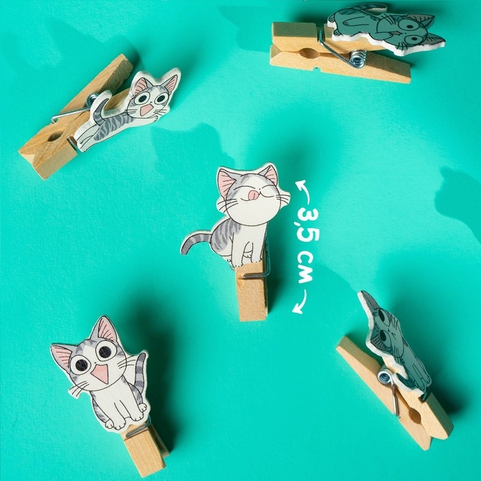 Набор для фото и декора «Котята», в наборе прищепки 10 шт., верёвка 100 см Набор для фото и декора «Котята», в наборе прищепки 10 шт., верёвка 100 см