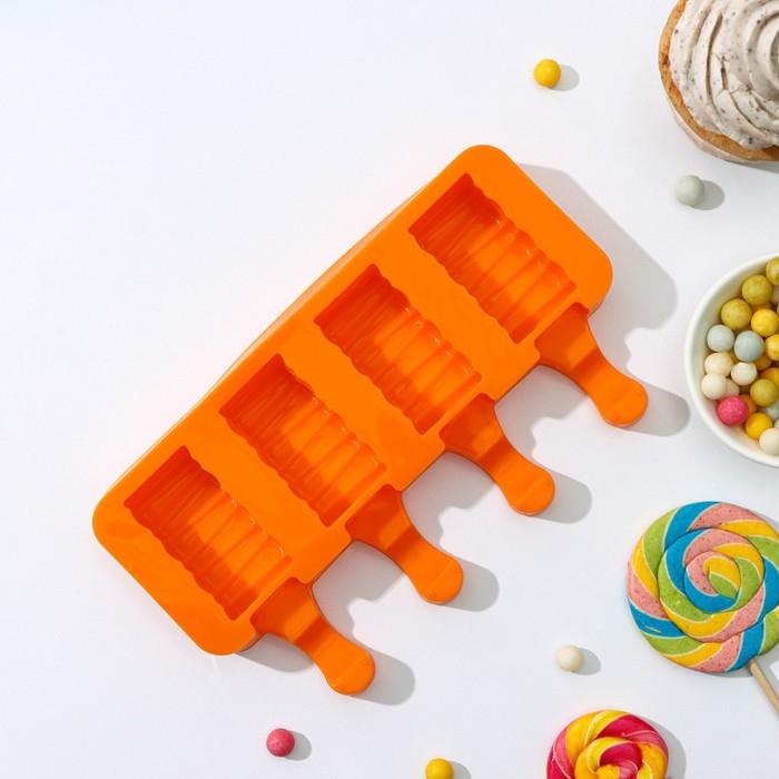 Форма для мороженого «Венеция», силикон, 19,3×11×2,4 см, 4 ячейки (5,5×2,9 см), цвет МИКС Форма для мороженого «Венеция», силикон, 19,3×11×2,4 см, 4 ячейки (5,5×2,9 см), цвет МИКС