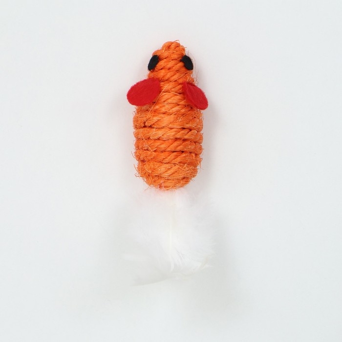 Игрушка для кошек  Игрушка для кошек "Мышь сизалевая малая" с меховым хвостом, 5,5 см, оранжевая