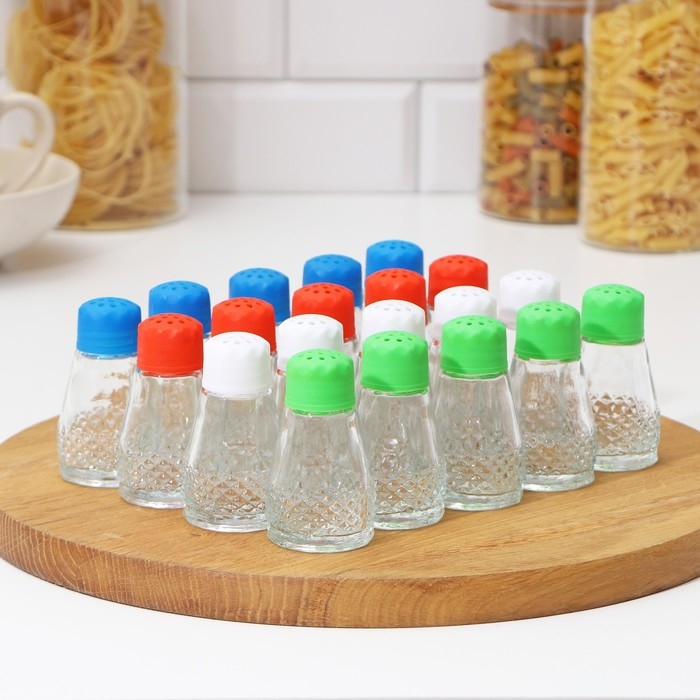 Набор стеклянных солонок Доляна «Глория», 50 мл, 4,5×8 см, 20 предметов, цвет МИКС Набор стеклянных солонок Доляна «Глория», 50 мл, 4,5×8 см, 20 предметов, цвет МИКС