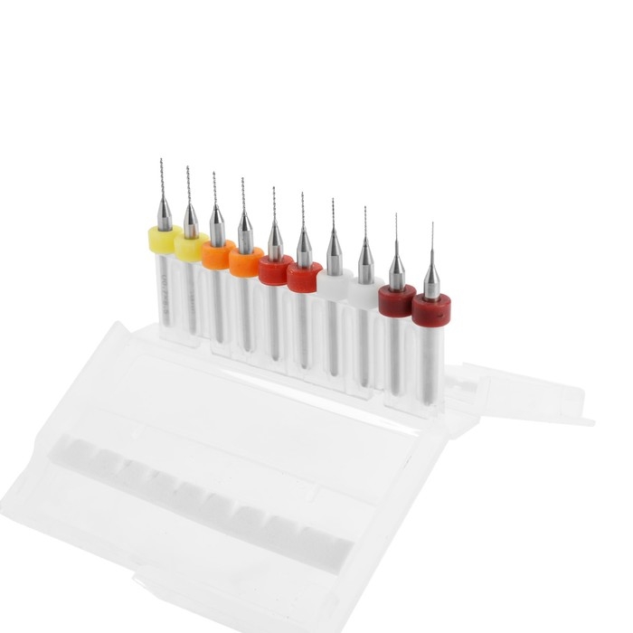 Набор сверл для ЧПУ печатных плат ТУНДРА, карбид вольфрама, 0.3 - 0.7 мм, 3.2 мм, 10 шт. Набор сверл для ЧПУ печатных плат ТУНДРА, карбид вольфрама, 0.3 - 0.7 мм, 3.2 мм, 10 шт.