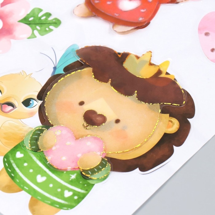 Наклейка пластик многослойная "Зверята с сердечками" 50х35 см