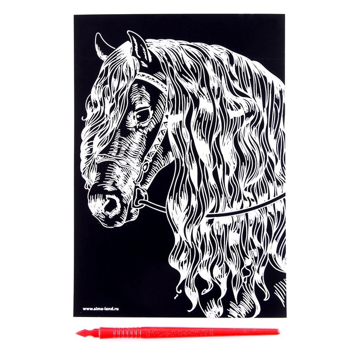 Гравюра «Лошадь» с металлическим эффектом серебра А5