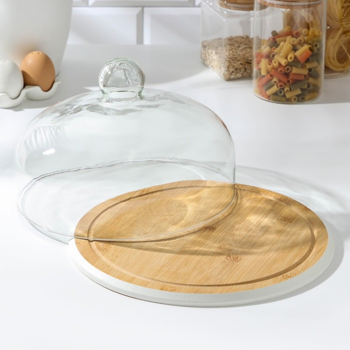 Блюдо для подачи с крышкой Heaven, d=30 см, бамбук, стекло, цвет МИКС