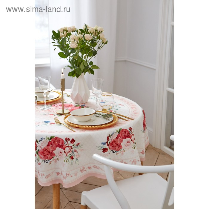 Скатерть круглая Этель «Розы» d=220 см, 100 % хлопок