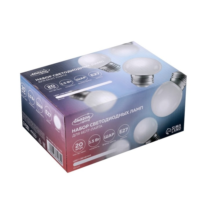 Лампа светодиодная Luazon Lighting, G45, Е27, 1.5 Вт, для белт-лайта, белая, наб 20 шт Лампа светодиодная Luazon Lighting, G45, Е27, 1.5 Вт, для белт-лайта, белая, наб 20 шт
