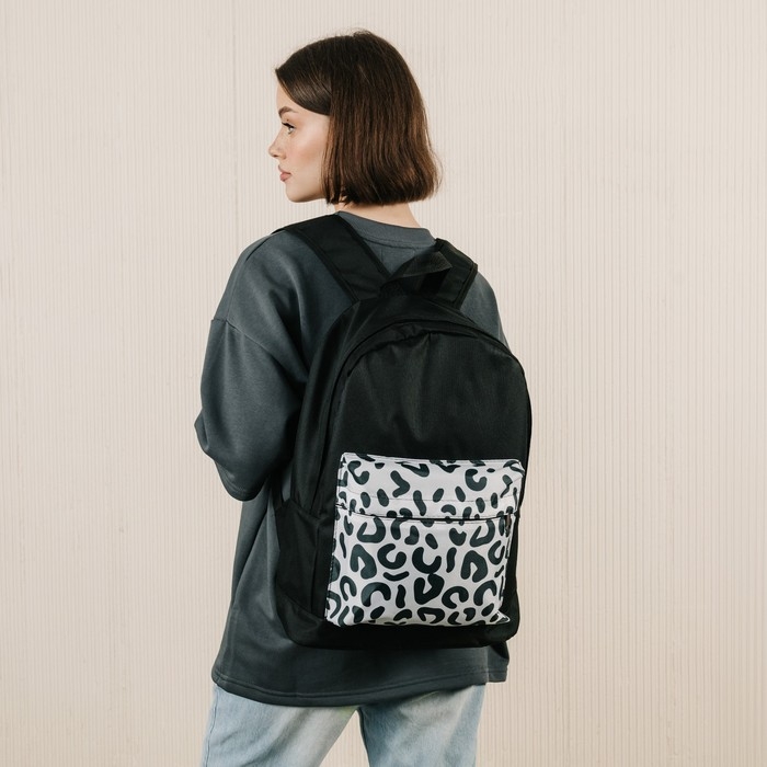 Рюкзак школьный молодёжный «Леопард», 33х13х37, отдел на молнии, н/карман, чёрный Рюкзак школьный молодёжный «Леопард», 33х13х37, отдел на молнии, н/карман, чёрный