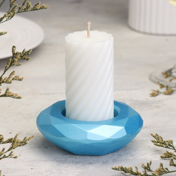 Подсвечник Подсвечник "Полноторие" из гипса с гранями большой, 10,5х3см,голубой