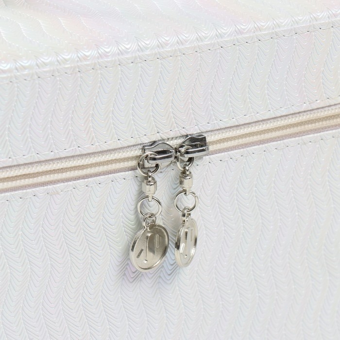 Шкатулка кожзам с зеркалом "Волны. Белый" набор 3 шт 21х13,5х13;18,5х10,5х10;16,5х15х23 см