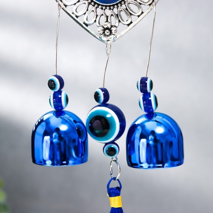 Музыка ветра металл Музыка ветра металл "Сердце" от сглаза с кисточкой 2 колокольчика 22х6,5 см