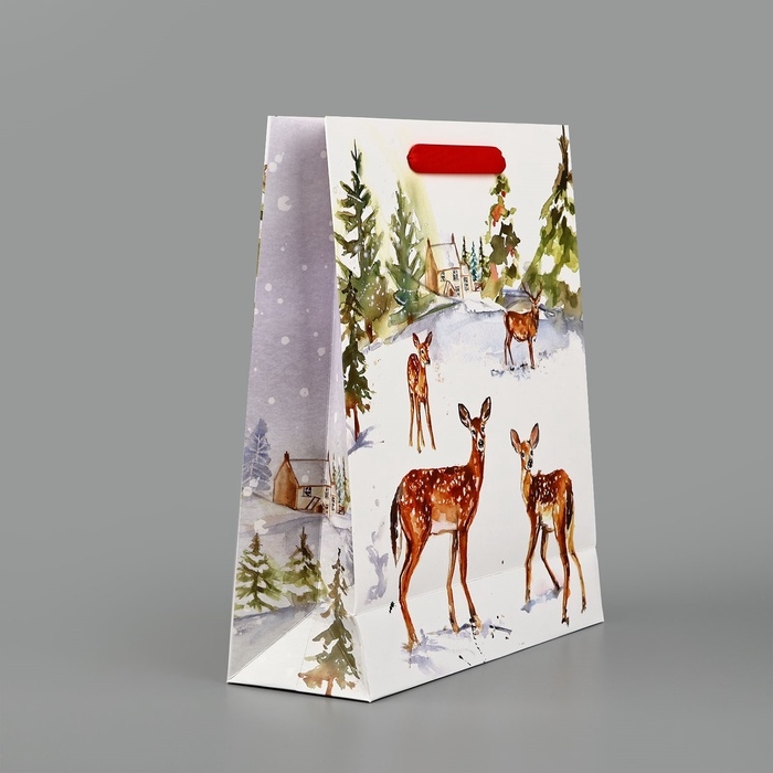 Пакет подарочный новогодний ламинированный «Прогулка в зимнем лесу», M 30 х 26 х 9 см, Новый год Пакет подарочный новогодний ламинированный «Прогулка в зимнем лесу», M 30 х 26 х 9 см, Новый год