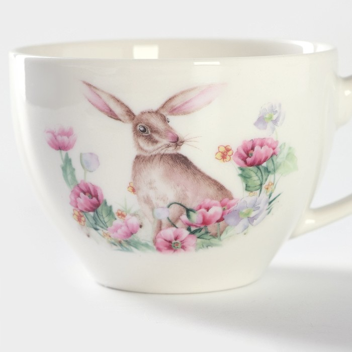 Чайная пара фарфоровая Доляна «Зайка», 2 предмета: чашка 250 мл, блюдце d=15 см, цвет белый Чайная пара фарфоровая Доляна «Зайка», 2 предмета: чашка 250 мл, блюдце d=15 см, цвет белый