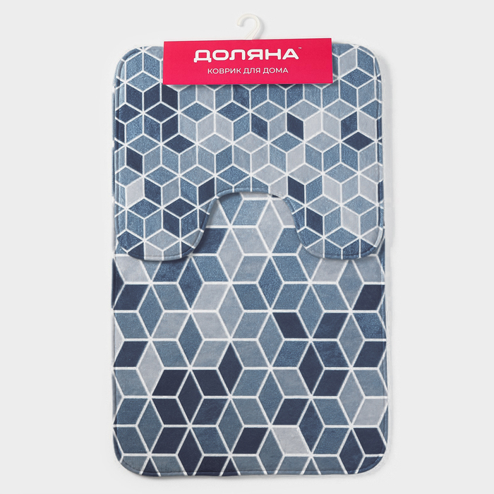 Коврики для ванной и туалета Доляна «Бурлеск», 2 шт: 50×80, 40×50 см, цвет синий