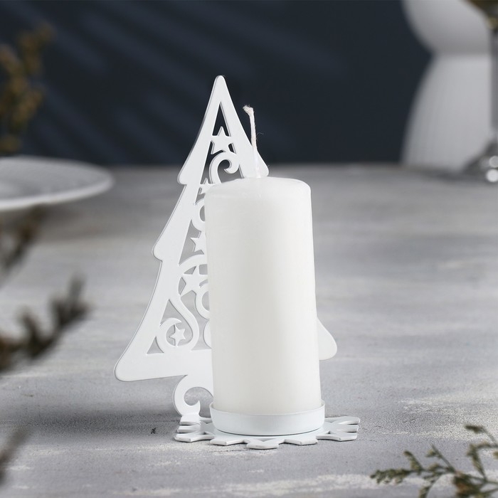 Новый год Подсвечник Новый год Подсвечник "Ёлка со звездами" металл на одну свечу, 6,6х10х13 см, белый