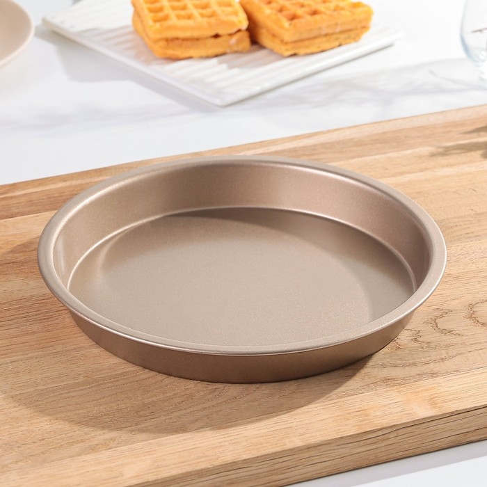 Форма для выпечки Доляна &laquo;Круг. Золото&raquo;, d=20 см, антипригарное покрытие, цвет коричневый