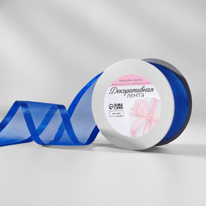 Лента декоративная, капроновая/атласная, 40 мм, 18 ± 1 м, цвет синий Лента декоративная, капроновая/атласная, 40 мм, 18 ± 1 м, цвет синий