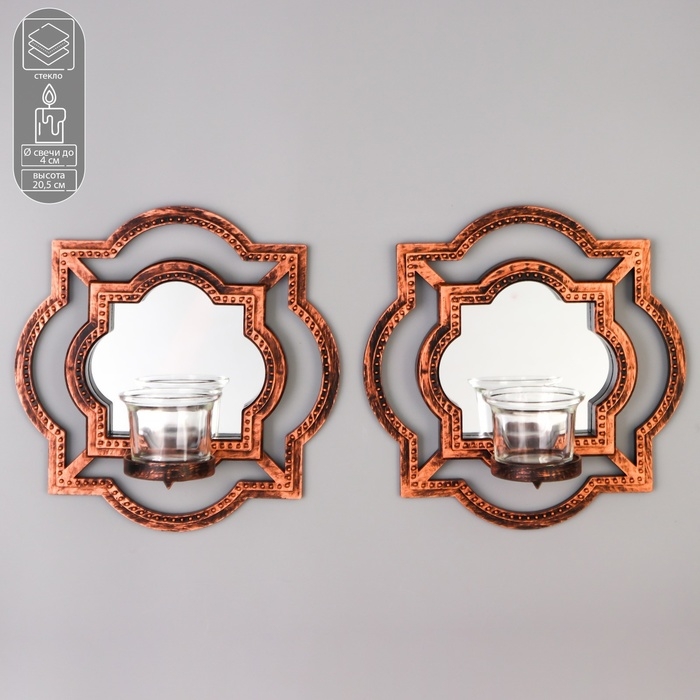 Подсвечник настенный стекло на 1 свечу Подсвечник настенный стекло на 1 свечу "Отражение" набор 2 шт d-4 см ст. бронза 8х20х20,5 см