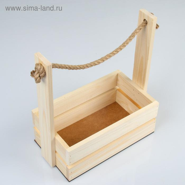 Кашпо деревянное 28×15×30 см  Кашпо деревянное 28×15×30 см "Аром", ручка канат, натуральная сосна