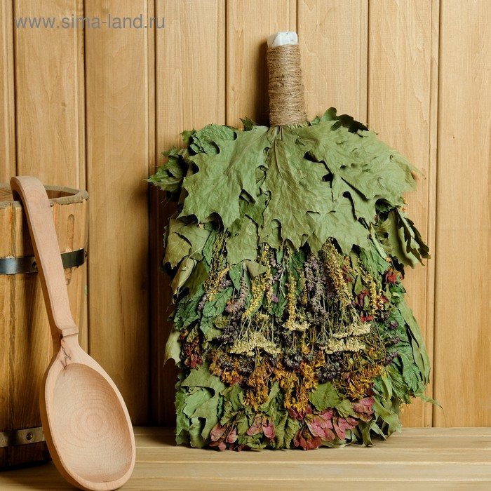 Веник для бани дубовый с травами, в пакете на молнии Веник для бани дубовый с травами, в пакете на молнии