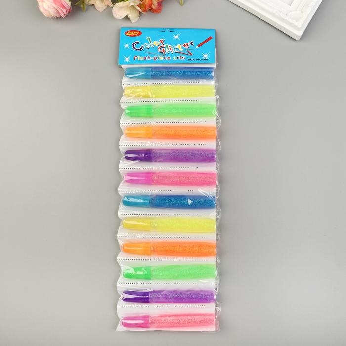 Глиттер клеевой (набор 12 шт) пастель с блёстками в тюбике 10 грамм Глиттер клеевой (набор 12 шт) пастель с блёстками в тюбике 10 грамм