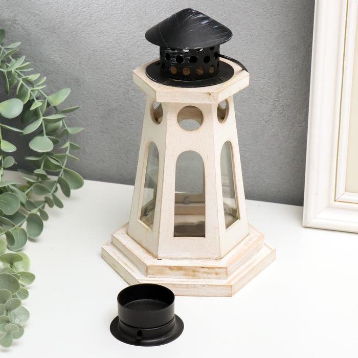 Подсвечник дерево на 1 свечу "Фонарь-маяк" белый 22х13,8х12,8 см