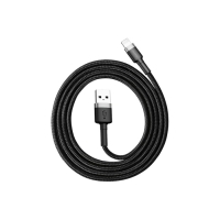 Кабель Baseus, Lightning - USB, 2.4 А, ПВХ оплётка, 1 м, чёрно-серый