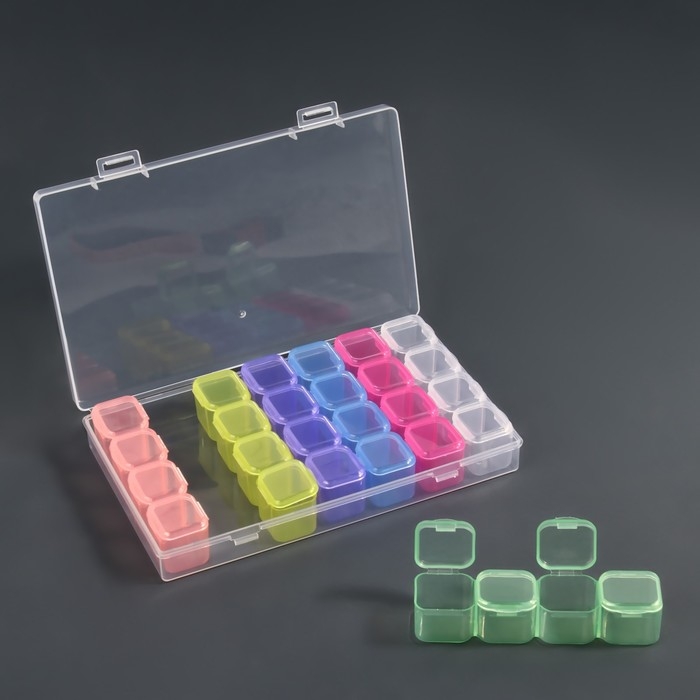 Органайзер для декора, 7 блоков, 4 ячейки, 17,5 × 10,5 × 2,5 см, разноцветный