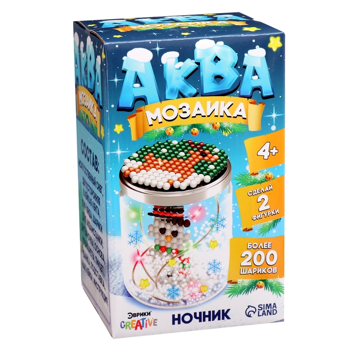 Аквамозаика «Снежная баночка. Снеговичок», ночник, более 200 шариков Аквамозаика «Снежная баночка. Снеговичок», ночник, более 200 шариков