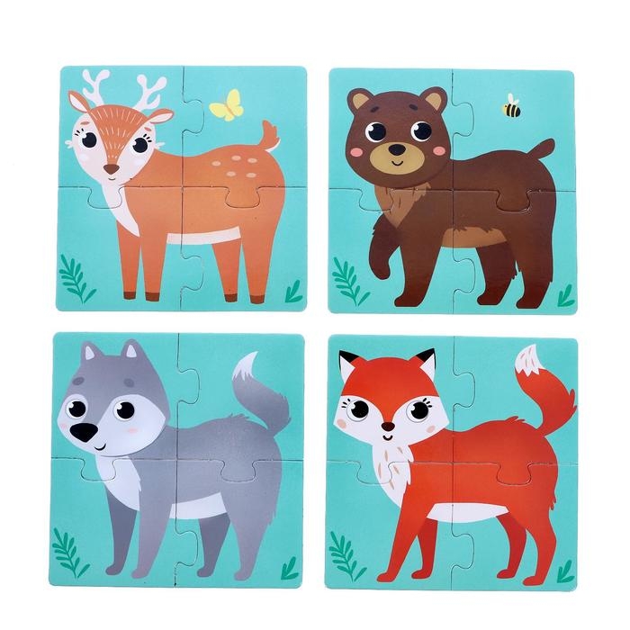 Пазлы 4 в 1 «Собери зверюшку: Кто живёт в лесу?», 4 пазла, 16 деталей Пазлы 4 в 1 «Собери зверюшку: Кто живёт в лесу?», 4 пазла, 16 деталей