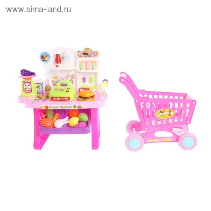 Игровой модуль «Продуктовая лавка» с тележкой, 65 предметов, МИКС Игровой модуль «Продуктовая лавка» с тележкой, 65 предметов, МИКС