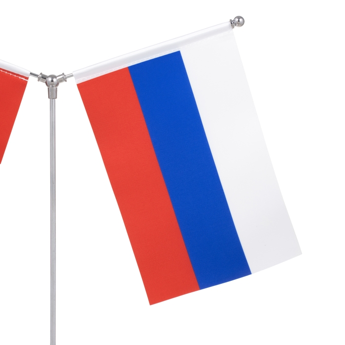 Флагшток настольный с двумя флажками 21 х 14 см, круг 6.5 х 3.5 см, 30 х 35 см, серебро Флагшток настольный с двумя флажками 21 х 14 см, круг 6.5 х 3.5 см, 30 х 35 см, серебро