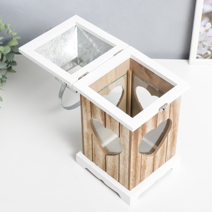 Подсвечник дерево, стекло "Фонарик любви" 15х15х30,5 см