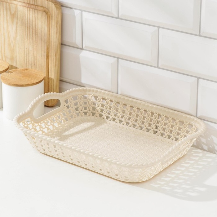 Поднос пластиковый прямоугольный Доляна «Плетение», 32×23×5 см, цвет МИКС Поднос пластиковый прямоугольный Доляна «Плетение», 32×23×5 см, цвет МИКС