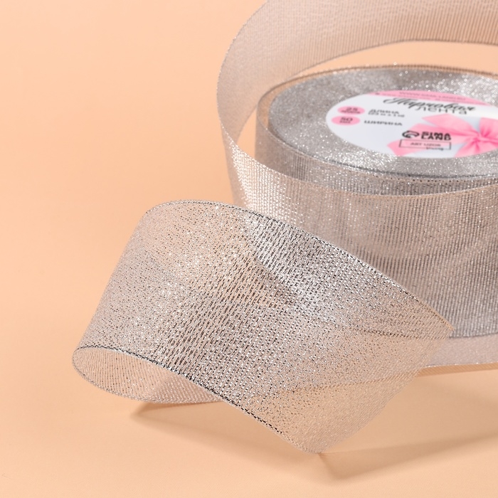 Лента парчовая, 50 мм, 23 ± 1 м, цвет серебряный Лента парчовая, 50 мм, 23 ± 1 м, цвет серебряный