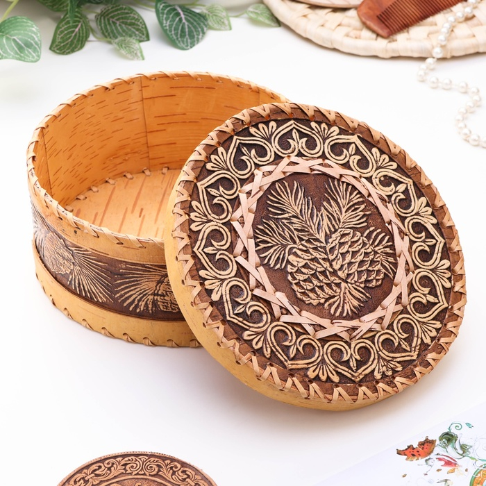 Шкатулка &laquo;Шишки&raquo;, 18,5&times;18,5&times;8 см, береста