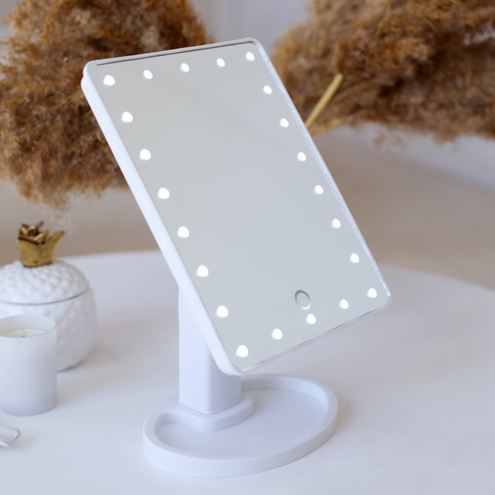 Зеркало Luazon KZ-06, подсветка, 26.5 х 16 х 12 см, 22 диода, сенсорная кнопка, белое Зеркало Luazon KZ-06, подсветка, 26.5 х 16 х 12 см, 22 диода, сенсорная кнопка, белое