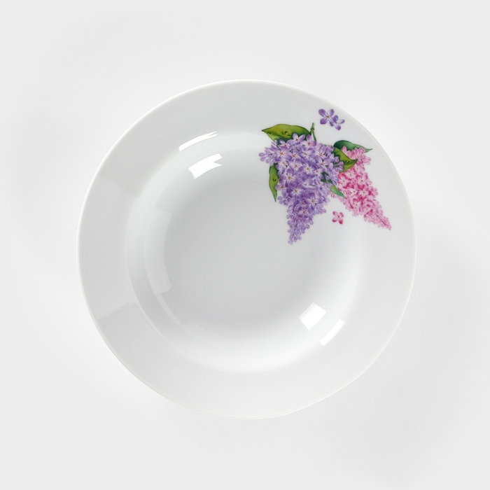 Тарелка фарфоровая глубокая «Сирень», 250 мл, d=20 см, белая Тарелка фарфоровая глубокая «Сирень», 250 мл, d=20 см, белая