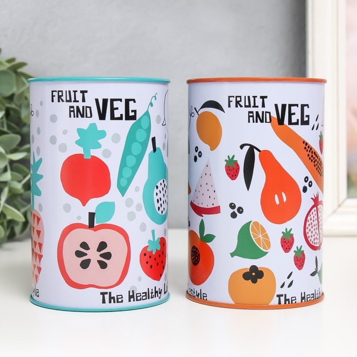 Копилка металл банка Копилка металл банка "Фрукты и овощи" МИКС 8,3х8,3х12,7 см