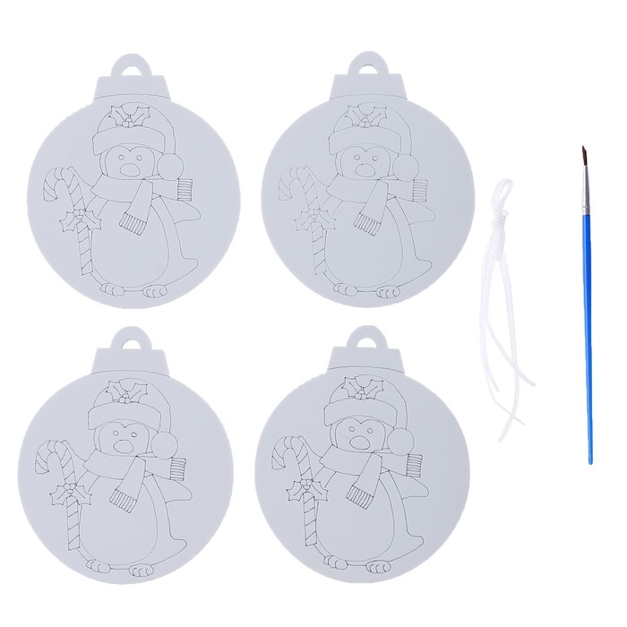 Ёлочное украшение под раскраску «Пингвин» 4 шт., кисть Ёлочное украшение под раскраску «Пингвин» 4 шт., кисть