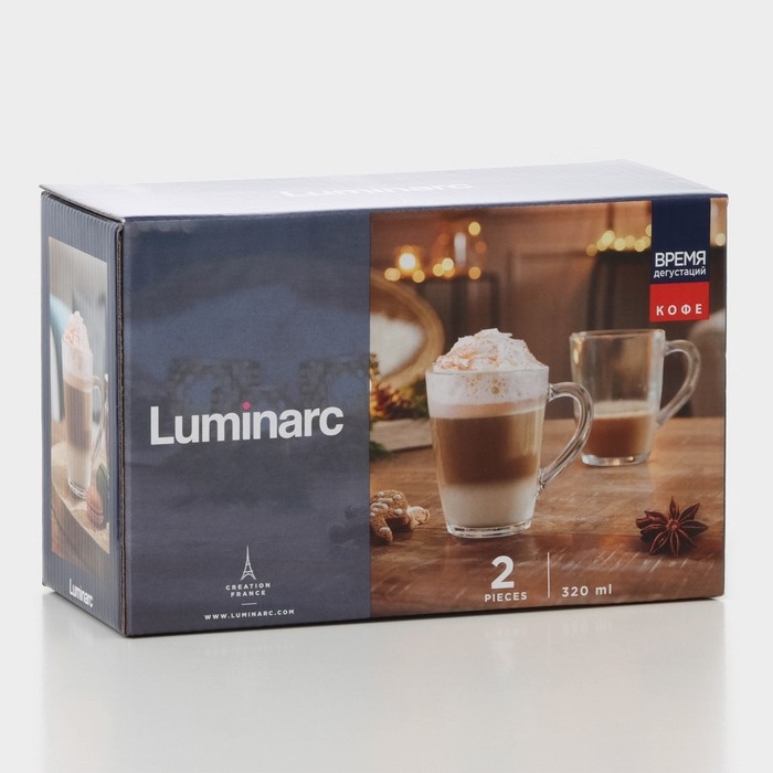 Кружка стеклянная «Время дегустаций кофе», 320 мл, 2 шт