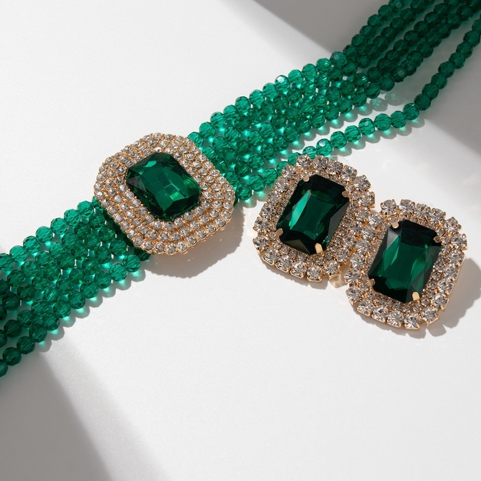 Набор 2 предмета; серьги, колье «Роскошь» крупный камень, цвет зелёный в золоте, 42 см Набор 2 предмета; серьги, колье «Роскошь» крупный камень, цвет зелёный в золоте, 42 см