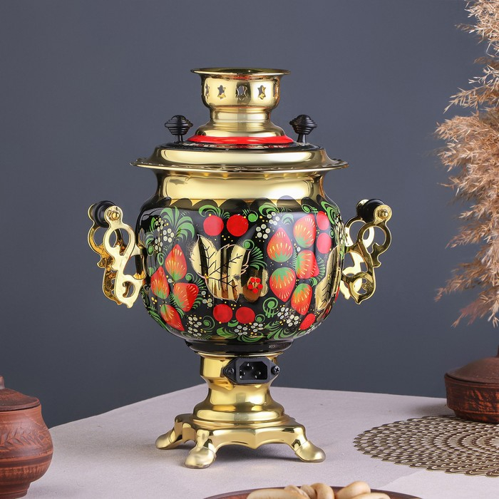 Набор «Хохлома», овал, 3 предмета, самовар 3 л, заварочный чайник 0,7 л, поднос Набор «Хохлома», овал, 3 предмета, самовар 3 л, заварочный чайник 0,7 л, поднос