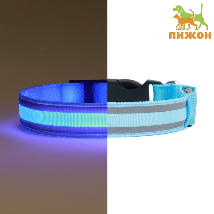 Ошейник с подсветкой Двойная полоса размер M, ОШ 40-48 х 2,5 см, 3 режима свечения голубой 977224 Ошейник с подсветкой Двойная полоса размер M, ОШ 40-48 х 2,5 см, 3 режима свечения голубой 977224