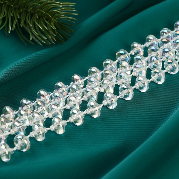 Бусы на ёлку 2,7 м d-9 мм Бусы на ёлку 2,7 м d-9 мм "Льдинка" объемный диск, прозрачный перламутр