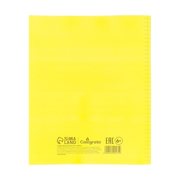 Тетрадь 48л кл ЖЁЛТАЯ, пласт обл, блок офсет