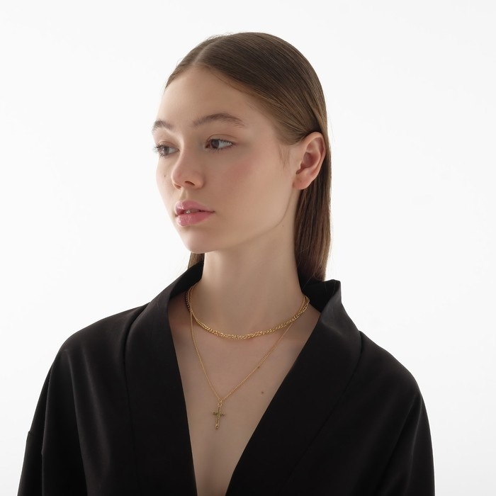 Кулон «Цепь двойная» крестик, цвет золото, 43 см Кулон «Цепь двойная» крестик, цвет золото, 43 см