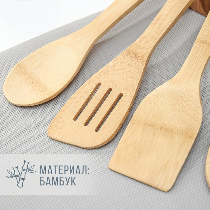 Набор кулинарных лопаток, 31 см, 5 шт, бамбук Набор кулинарных лопаток, 31 см, 5 шт, бамбук