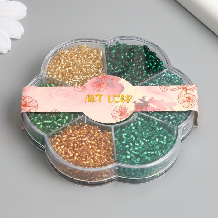 Бисер стекло 12/0 в цветке  Бисер стекло 12/0 в цветке "Воздух" цветной прозрачный 7 цветов х 8  гр 8,2х8,2х2 см